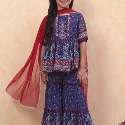 Biba Girls Floral Printed Regular Kurta with Sharara & With Dupatta-picture-18