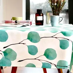 LUSHLYF White Floral Cotton 4-Seater Eucalyptus Serenity Tablecloth image 4