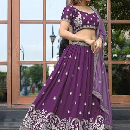 Jogmaya Fashion Women Embroidered Thread Work Semi-Stitched Lehenga & Blouse With Dupatta image 3