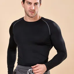 Friskers Men Black Round Neck Compression T-shirt-image-53