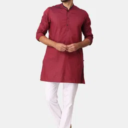NIRVAAN Men Maroon Cotton Kurta image 2