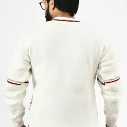 manra Men Striped Round Neck Maroon, White Sweater image 2