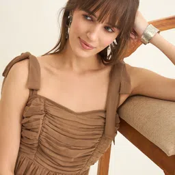 aayu Women Layered Brown Maxi/Full Length Dress image 5