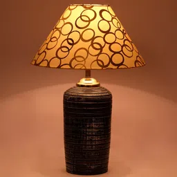 Beige & Gold Shade Table Lamp With Terracotta Base By Foziq image 3