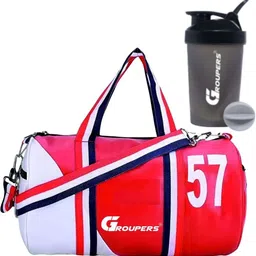 groupers 57 PU Leather Gym Duffle bag for men & women ll LIAS Sipper Bottle - Red White Fitness Accessory Kit Kit-picture-18