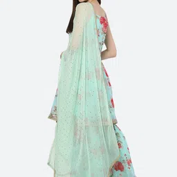 Ashnaina Women Turquoise Blue Floral Printed Regular Empire Kurta with Sharara & Dupatta-picture-16