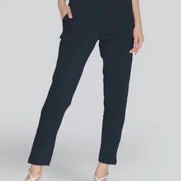 lyra Women Slim Fit Dark Blue Cotton Blend Trousers-picture-27