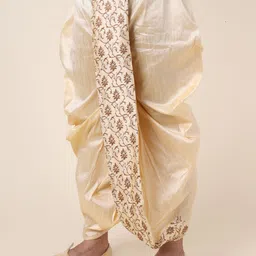 W & G Mens Silk Gold Relax Fit Embroidered Ethnic Designer Dhoti Woven Men Dhoti-picture-15