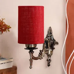 new era Antique Gold Wall Lamp with Jute Maroon Shade image 2