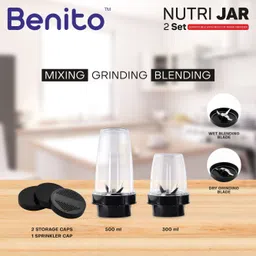 benito Bullet Nutri 2Jar set for Mixer Grinder, Smoothies Maker Mixi-Grinder (500ml) Mixer Juicer Jar image 2