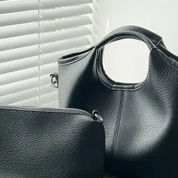 KPOP Women Solid Structured Handheld Bag with Pouch image 5