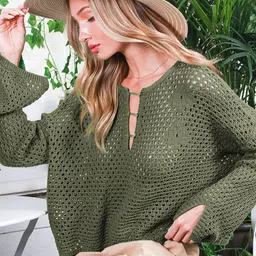 Errabelly Women Open Knit Pullover Sweater-image-18