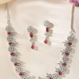 VOJ Stainless Steel Silver-Plated American Diamond-Studded Jewellery Set-picture-41