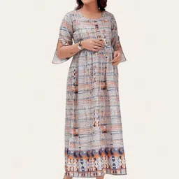 RITIJYA Ethnic Motifs Printed Maternity Fit & Flare Maxi Dress-picture-38