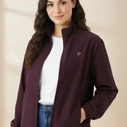 Promount Women Mock Collar Solid Lightweight Bomber Jacket-picture-26