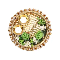 Aapno Rajasthan Stones Studded & Beaded Bhaiya Bhabhi Rakhi With Thali image 5