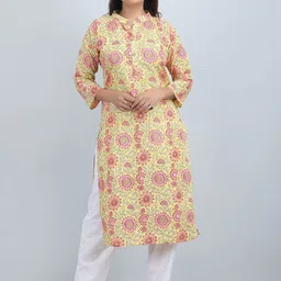 SHIFORY Women Floral Printed Keyhole Neck Thread Work Kurta image 1