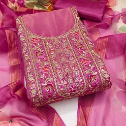 Peachmode Embroidered Art Silk Unstitched Dress Material-picture-31