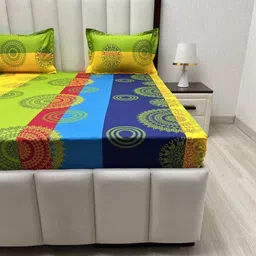 Pure Decor Blue & Green Ethnic Motifs 300 TC Queen Bedsheet with 2 Pillow Covers image 3