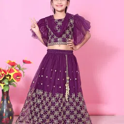 BAESD Girls Embroidered Thread Work Net Ready to Wear Lehenga & Blouse With Dupatta-picture-45