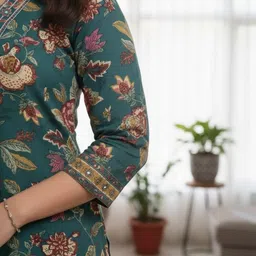 KALINI Women Floral Printed Regular Pure Cotton Kurta with Trousers & With Dupatta image 5