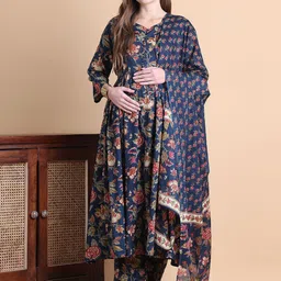 Secret Wish Women Floral Printed Sequined Floral Maternity Anarkali Kurta Set-picture-28