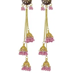 Weariton Women Gold Plated Pink Beads Chain Drop Earrings-picture-13