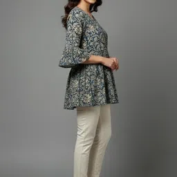 DIGITAL SHOPEE Botanical Printed V-Neck Pure Cotton Kurti image 5