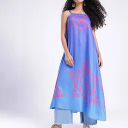 fusion by glitchez Geometric Printed Shoulder Straps A-Line Midi Dress-image-25