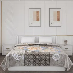 Monte Carlo Grey & White Floral Printed Heavy Winter Double Bed Blanket image 5