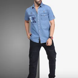 D Finish Spread Collar Smart Denim Casual Shirt image 2