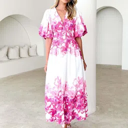 StyleCast Women Floral Printed Puff Sleeve Gathered or Pleated Maxi Dress-picture-21