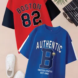 CODEZ Boys Pack Of 2 Typography Printed Oversized Round Neck Cotton Tshirts-image-39