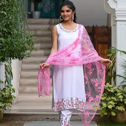 Indi INSIDE Floral Embroidered Thread Work Organza Dupatta-image-95