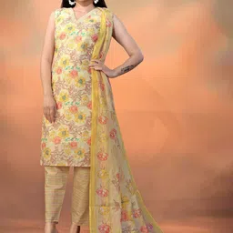 VARNI FABRICS Floral Printed V-Neck Straight Kurta With Trousers & Dupatta-picture-41