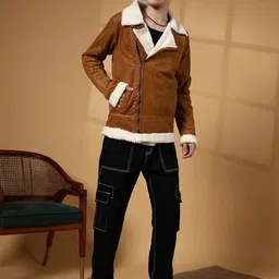 Campus Sutra Men Suede Insulator Biker Jacket image 5