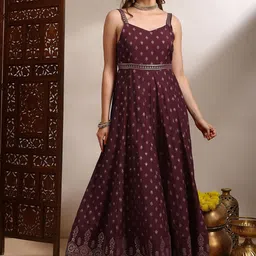 Globus Printed Shoulder Straps Silk Fit & Flared Ethnic Dresses image 5