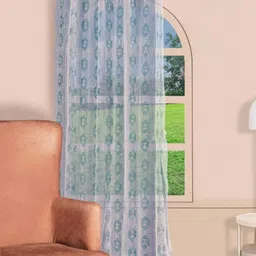 Parda Online White & Green 2 Pieces Geometric Printed Linen Long Door Curtains-picture-38