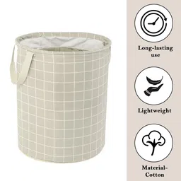 Aura 3-Pcs Grey Checked Cotton Foldable Laundry Bags With Handle - 60L image 2