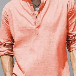 KNOWTED Mandarin Collar Roll-Up Sleeves Straight Short Kurta image 4