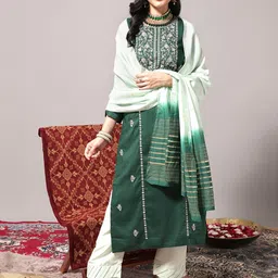 KSUT Women Ethnic Motifs Embroidered Cotton Kurta with Trousers & With Dupatta-image-9