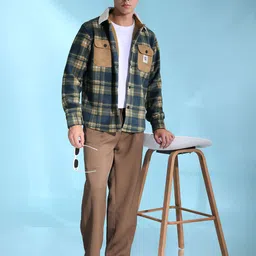 Beyoung Men Woollen Bomber with Patchwork Jacket image 5
