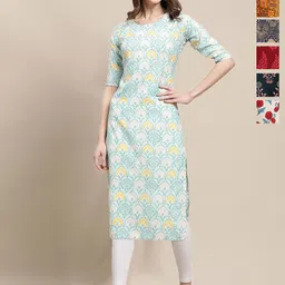 7Threads Women Pack of 6 Ethnic Motifs Printed Thread Work Floral Crepe Kurta-picture-20