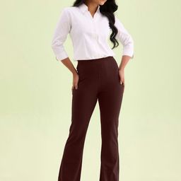 Go Colors Women Flared High-Rise Bootcut Trousers-image-40