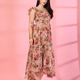 T TRYON ULTIMATE Floral Print Flared Sleeve Chiffon Fit & Flare Midi Dress image 3