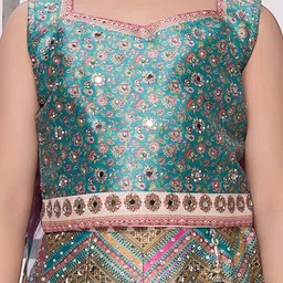 Sangria Girls Printed Mirror Work Ready to Wear Lehenga & Blouse With Dupatta image 2