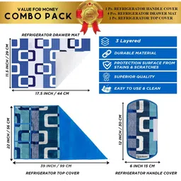 E-Retailer 6Pc White & Blue Printed Waterproof 3-Layered Refrigerator Covers With Pockets image 2