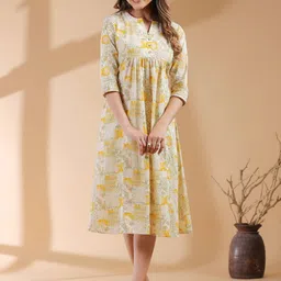 Janasya Ethnic Motifs Printed Pure Cotton A-line Ethnic Dress-picture-18