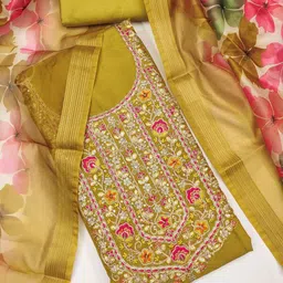 LeeliPeeri Designer Embroidered Sequinned Chanderi Silk Unstitched Dress Material-picture-37