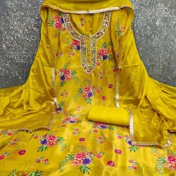 LeeliPeeri Designer Floral Printed Beads And Stones Unstitched Dress Material image 4